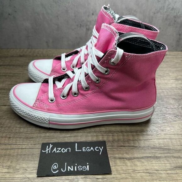 Converse~Women’s~Chuck Taylor All Star Pink Double Tongue Hi Top Sneakers~Size 6 - Picture 1 of 8